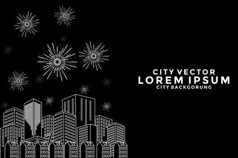 Vector illustration of a festive fireworks display over the city at night s.. Stock Illustration