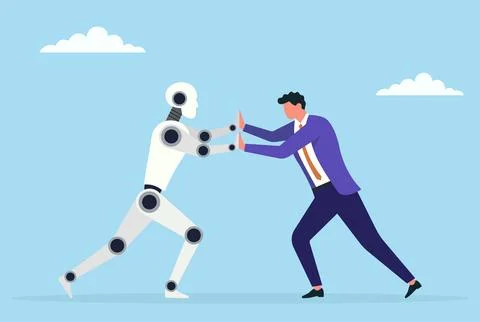 Vector illustration of a fight between a businessman and a robot Stock Illustration