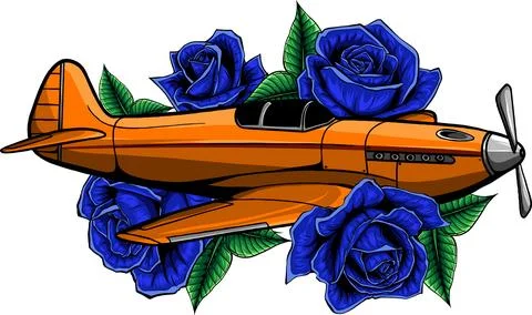 Vector illustration of a fighter Spitfire with roses Stock Illustration