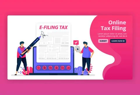 Vector illustration of filing and payment of income tax with online forms. Di Stock Illustration
