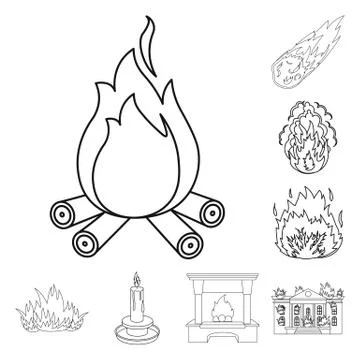Vector illustration of fire and flame symbol. Collection of fire and fireball Stock Illustration