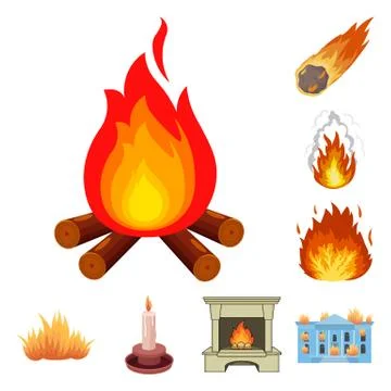 Vector illustration of fire and flame symbol. Set of fire and fireball stock Stock Illustration