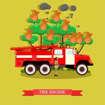 Vector illustration of fire engine in flat style Stock Illustration