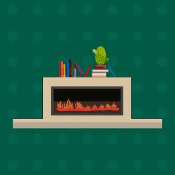 Vector illustration of fire in fireplace, flat style Stock Illustration