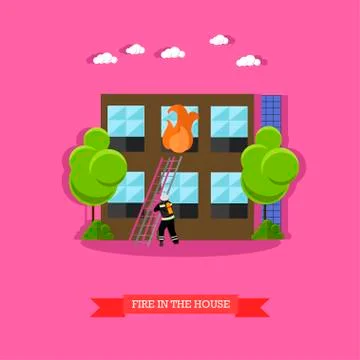 Vector illustration of fire in the house in flat style Stock Illustration