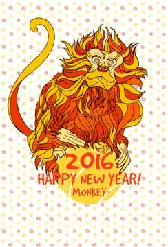 Vector illustration of  fire monkey, symbol of 2016 on the Chinese calendar. Stock Illustration