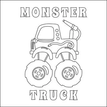 Vector illustration of fire rescue monster truck with cartoon style. Stock Illustration