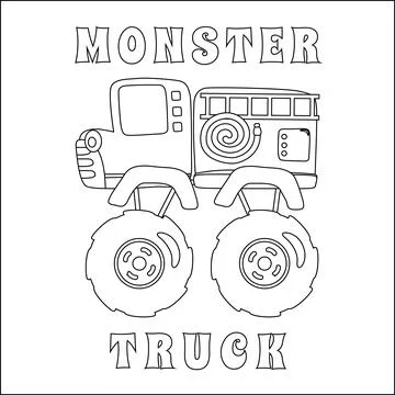 Vector illustration of fire rescue monster truck with cartoon style. Stock Illustration
