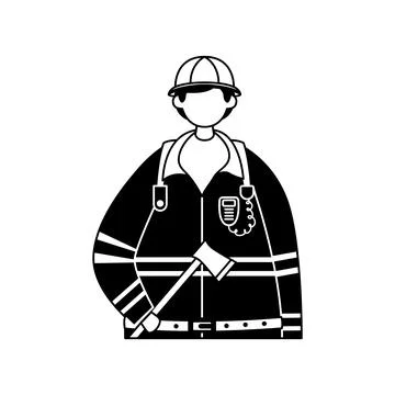 Vector illustration of a firefighter in the form of an axe. Profession. Outli Illustrazione stock