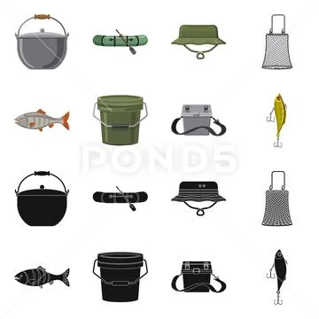 Vector illustration of fish and fishing logo. Collection of fish and  equipment: Royalty Free #97463242