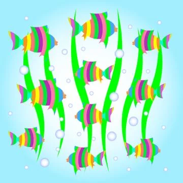 Vector illustration of fish in an aquarium Stock Illustration