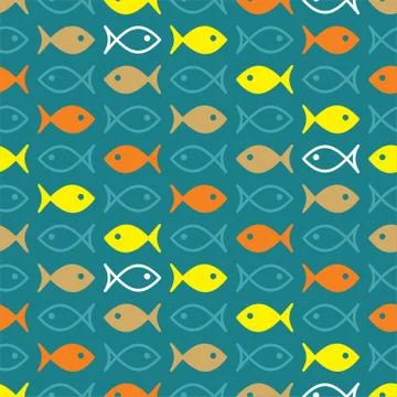 Vector illustration of fish icon on blue background. Stock Illustration