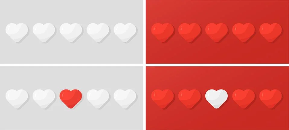 Vector illustration of five hearts in red and white colors. Love templates or Stock Illustration