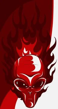 Vector illustration of Flaming alien head on white background Stock Illustration