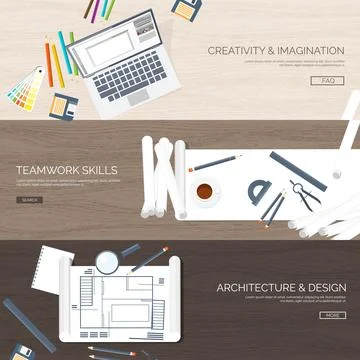 Vector illustration. Flat architectural project. Teamwork. Building planning Stock Illustration