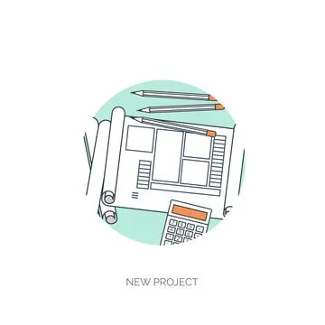 Vector illustration. Flat architectural project. Teamwork building and planning Ilustración de archivo