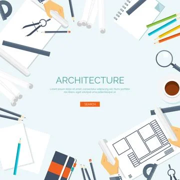 Vector illustration flat architectural project. Teamwork. Building planning Illustrazione stock
