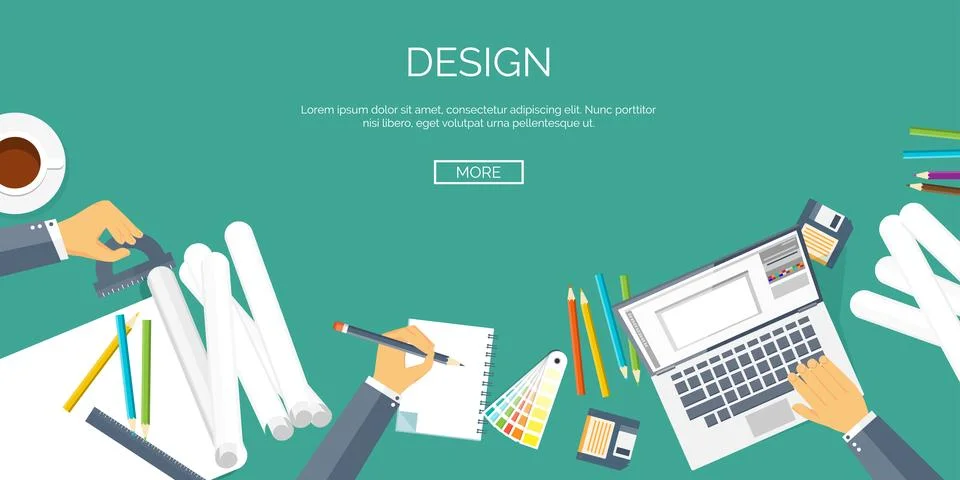 Vector illustration. Flat architectural project. Teamwork building and planning Stock Illustration
