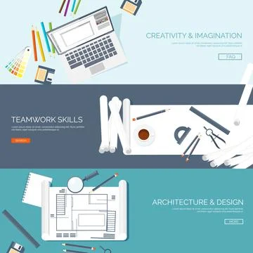 Vector illustration. Flat architectural project. Teamwork building and planning Stock Illustration