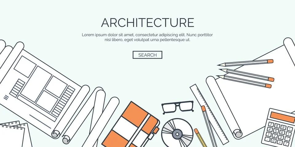 Vector illustration. Flat architectural project. Teamwork building and planning Ilustración de archivo