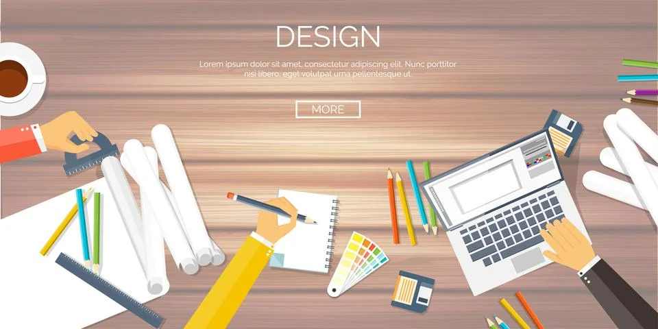 Vector illustration. Flat architectural project. Teamwork building and planning Stock Illustration