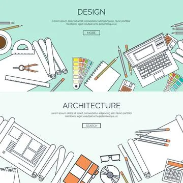 Vector illustration. Flat architectural project. Teamwork building and planning Stock Illustration