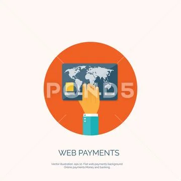 Vector illustration. Flat background, bank card. Online banking ...