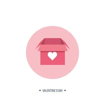 Vector illustration. Flat background with box. Love and hearts. Valentines day Stock Illustration