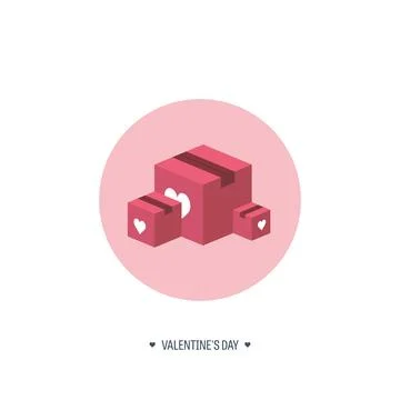 Vector illustration. Flat background with box. Love and hearts. Valentines day 스톡 일러스트