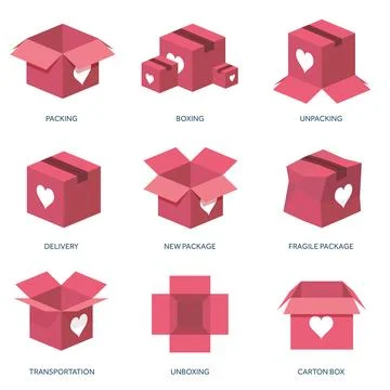 Vector illustration. Flat background with box. Love and hearts. Valentines day 스톡 일러스트