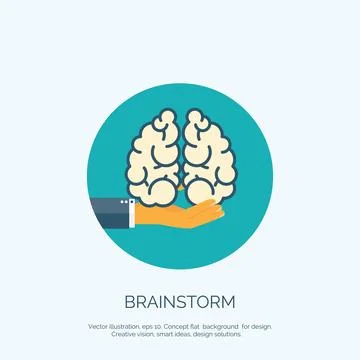 Vector illustration. Flat background with brains. Brainstorm and teamwork Stock Illustration