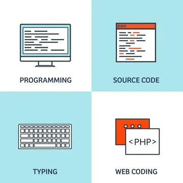 Vector illustration. Flat background. Coding, programming. SEO. Search engine Stock Illustration