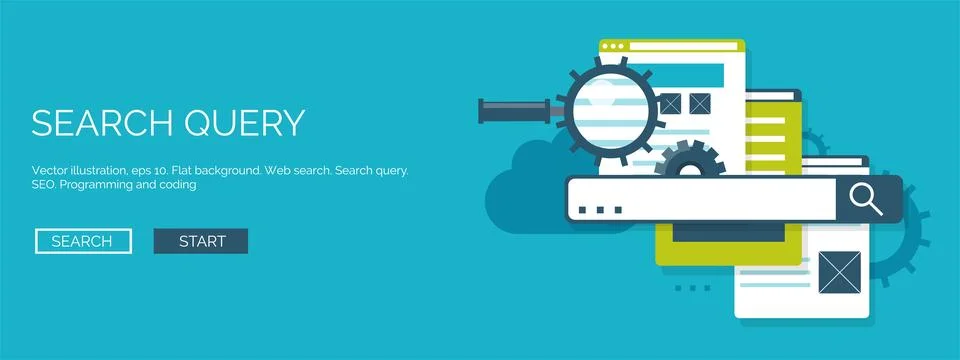Vector illustration. Flat background. Coding, programming. SEO. Search engine Stock Illustration