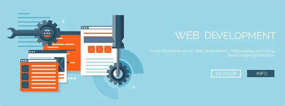 Vector illustration. Flat background. Coding, programming. SEO. Search engine Stockillustratie