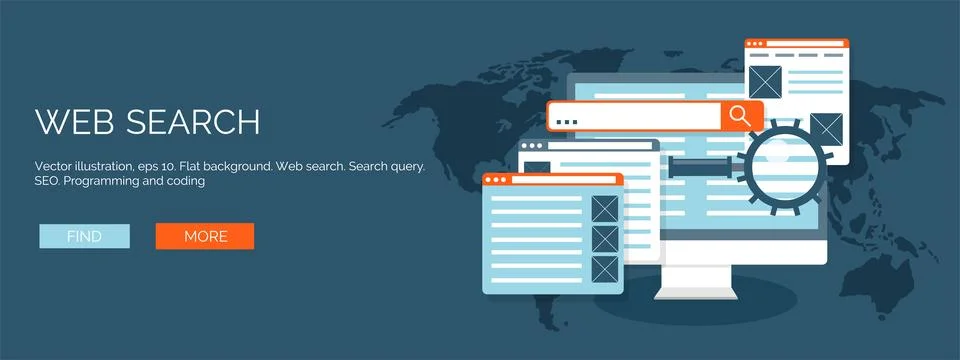 Vector illustration. Flat background. Coding, programming. SEO. Search engine Stockillustratie