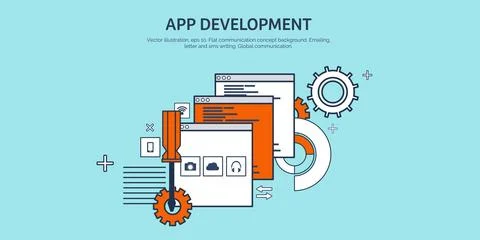 Vector illustration. Flat background. Coding, programming. SEO. Search engine Stock Illustration