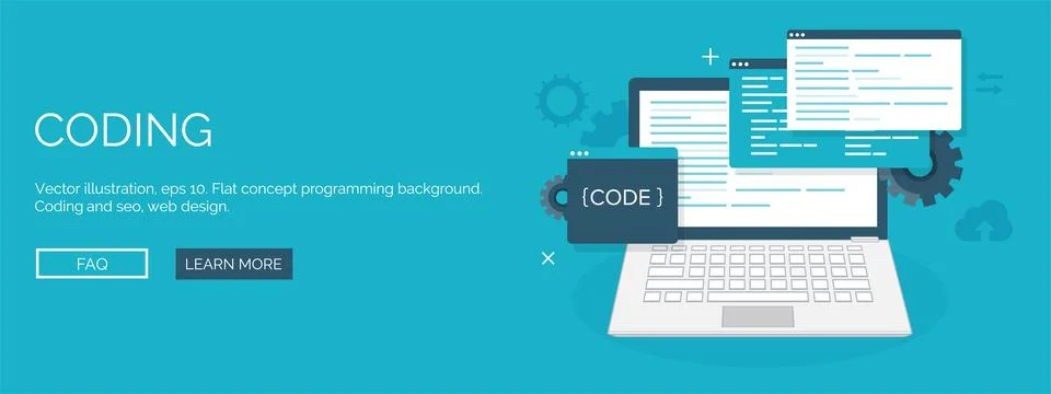 Vector illustration. Flat background. Coding, programming. SEO. Search engine Stockillustratie