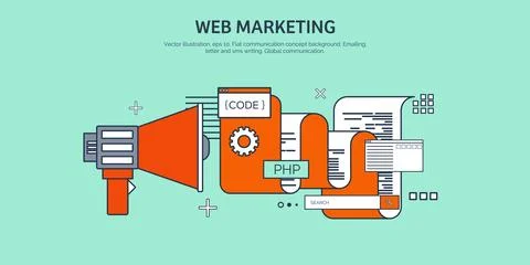 Vector illustration. Flat background. Coding, programming. SEO. Search engine Stockillustratie