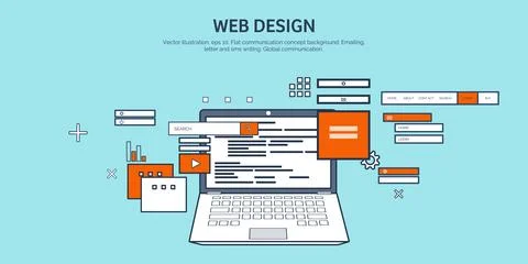 Vector illustration. Flat background. Coding, programming. SEO. Search engine Stock Illustration