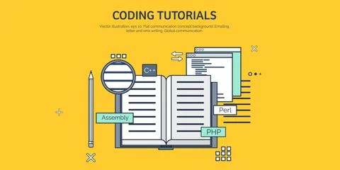 Vector illustration. Flat background. Coding, programming. SEO. Search engine Stock Illustration