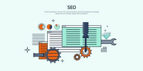 Vector illustration. Flat background. Coding, programming. SEO. Search engine Stockillustratie