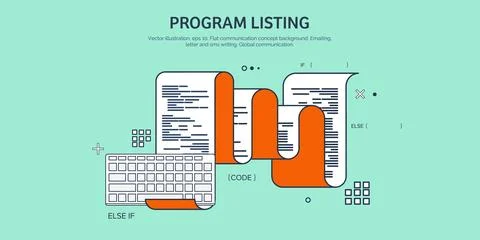 Vector illustration. Flat background. Coding, programming. SEO. Search engine Stockillustratie