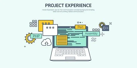 Vector illustration. Flat background. Coding, programming. SEO. Search engine Stock-Illustration