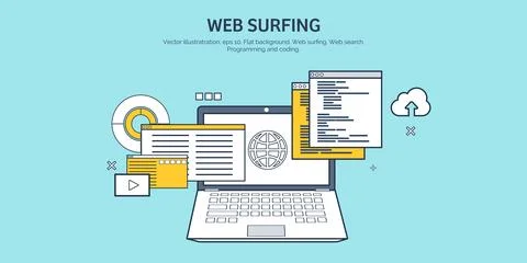 Vector illustration. Flat background. Coding, programming. SEO. Search engine Stock Illustration