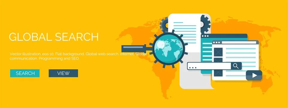 Vector illustration. Flat background. Coding, programming. SEO. Search engine Stock-Illustration