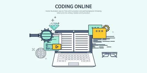 Vector illustration. Flat background. Coding, programming. SEO. Search engine Illustrazione stock