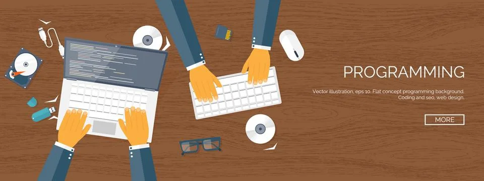 Vector illustration. Flat background. Coding programming SEO. Search engine Stockillustratie