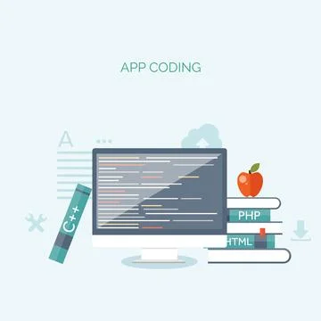 Vector illustration. Flat background. Coding programming and SEO. Search engine Stockillustratie