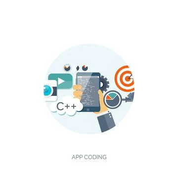Vector illustration. Flat background. Coding programming SEO. Search engine Stock-Illustration
