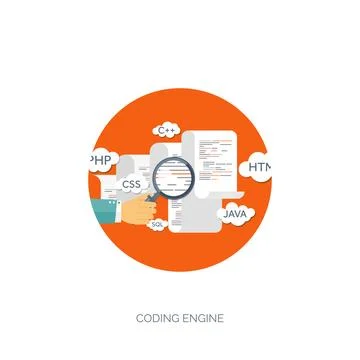 Vector illustration. Flat background. Coding programming SEO. Search engine Stockillustratie